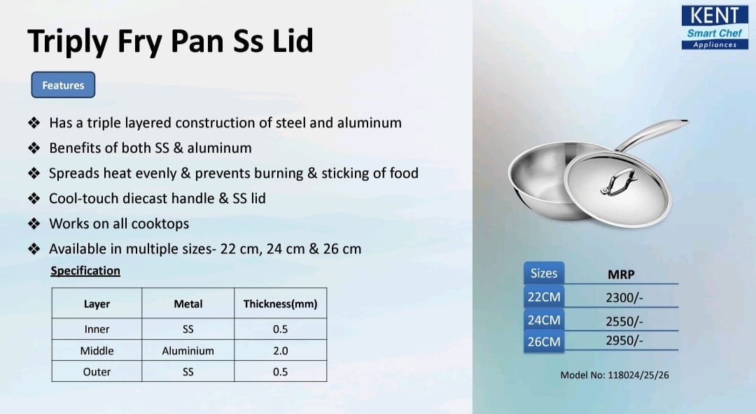 kent triply fry pan Ss lid